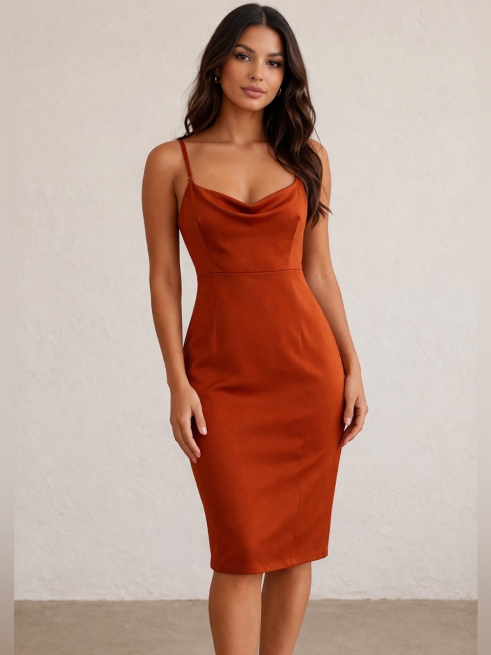 SHOWPO. Rust Red Spaghetti-Strap Sheath Dress
